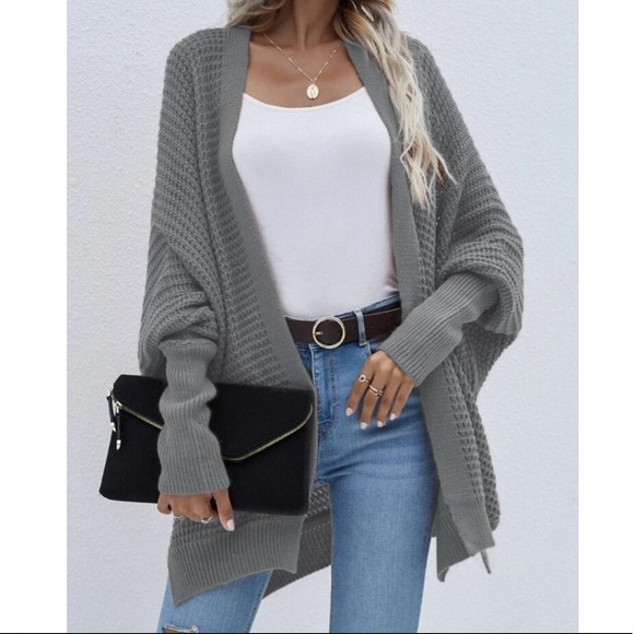 Boho knit batwing sleeve open cardigan dark green - Picture 10 of 16